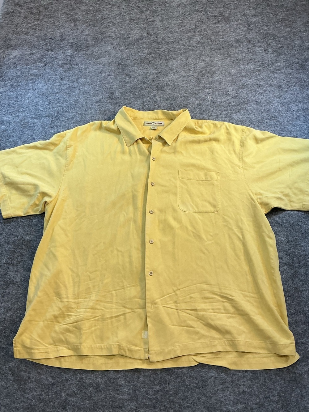 Tommy Bahama 100% Silk Men's Short-Sleeve Button-Up Shirt in Yellow Size XXL
